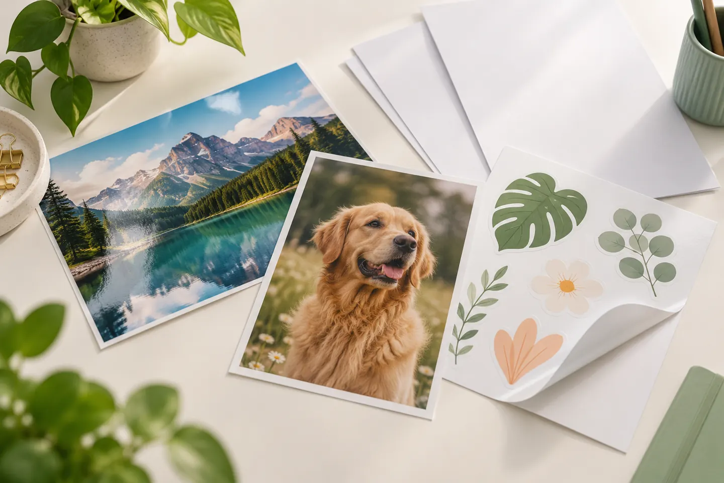 Impresiones fotográficas y hojas adhesivas para proyectos creativos