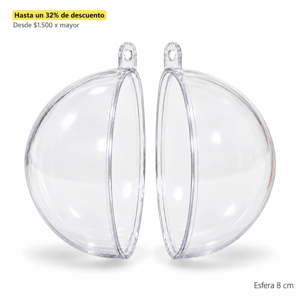 Esfera acrílica transparente divisible de 8 cm