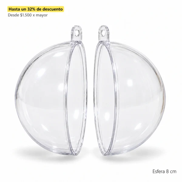 Esfera acrílica transparente divisible de 8 cm