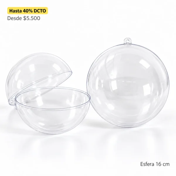 Esfera acrílica transparente de 16 cm abierta y cerrada