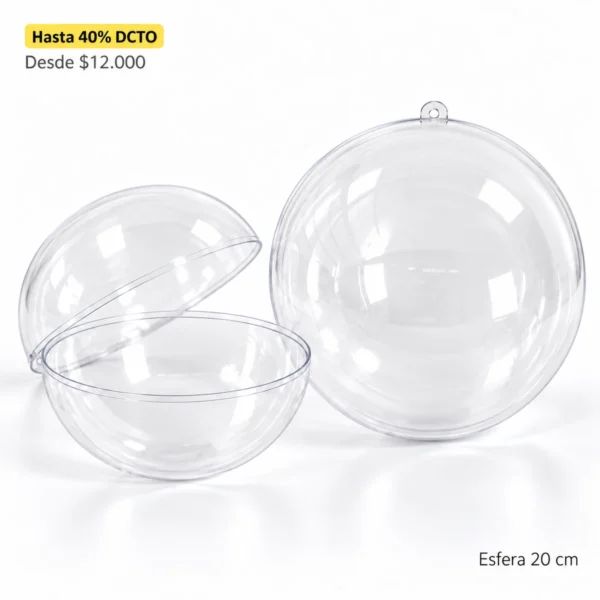 Esfera acrílica transparente de 20 cm abierta y cerrada